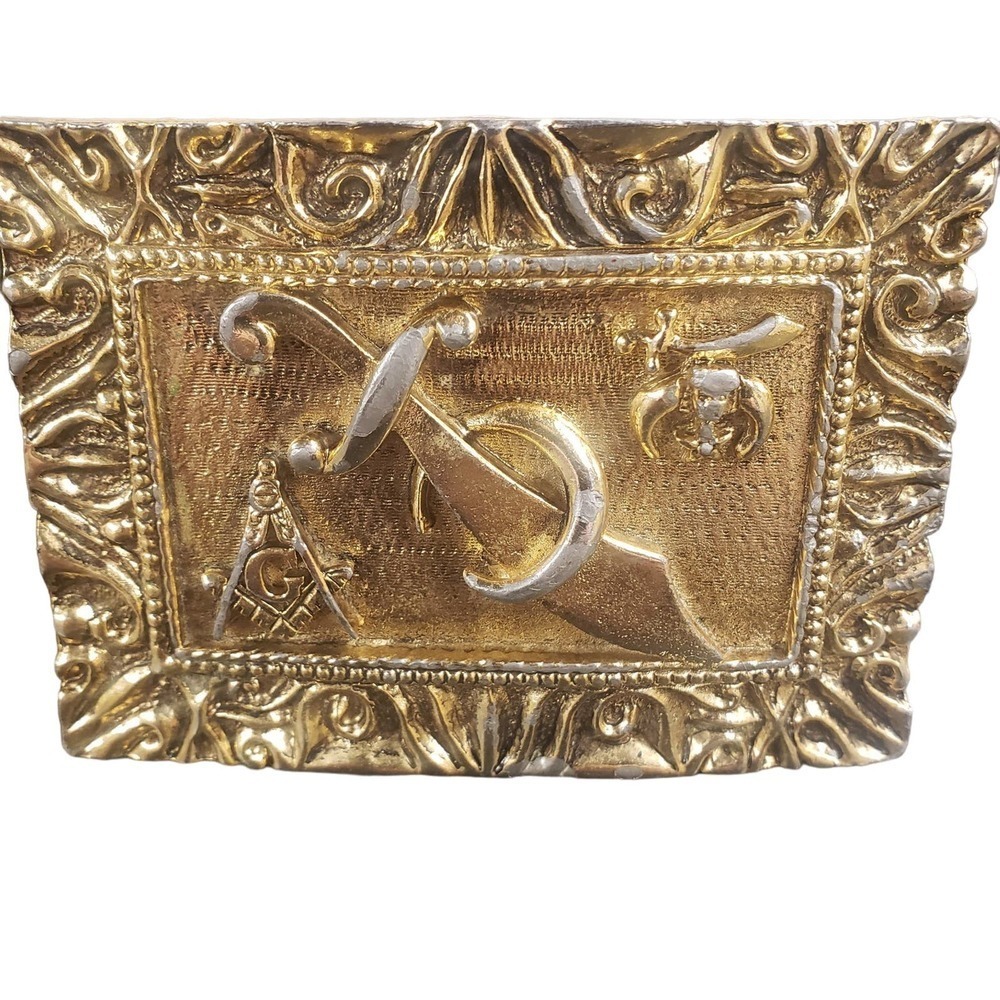 Vintage Shriners-Mason The Sword Gold Tone Belt Buckle Embossed Detail